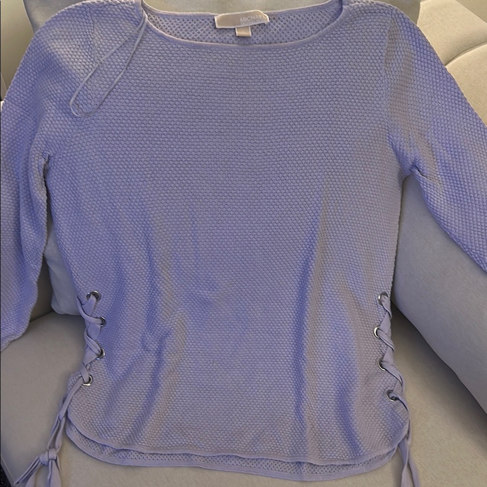 Michael Kors Blue Ribbed 3/4 Sleeve cotton top